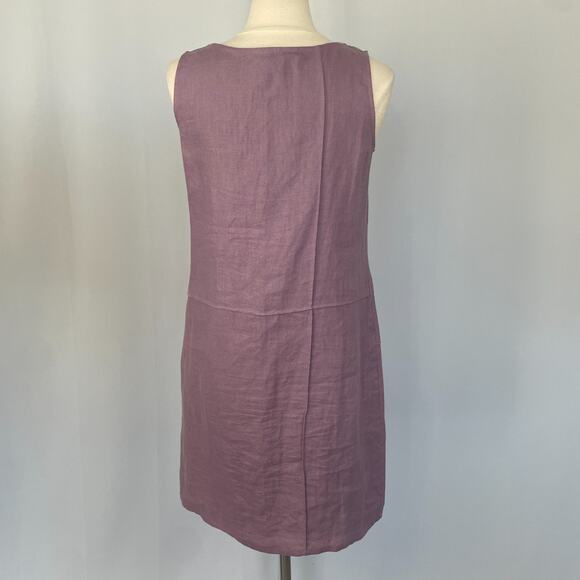 Vintage Shift Dress Size Medium Petite MP Purple Linen Embroidered Sleeveless - Picture 9 of 14